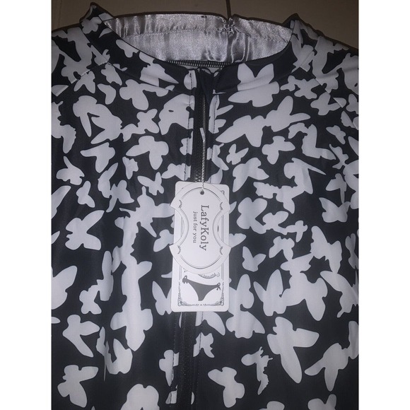 NEW With Tags LafyKoly XL Long Sleeved Black One Piece Padded/ Zipper Swimsuit - Picture 2 of 5